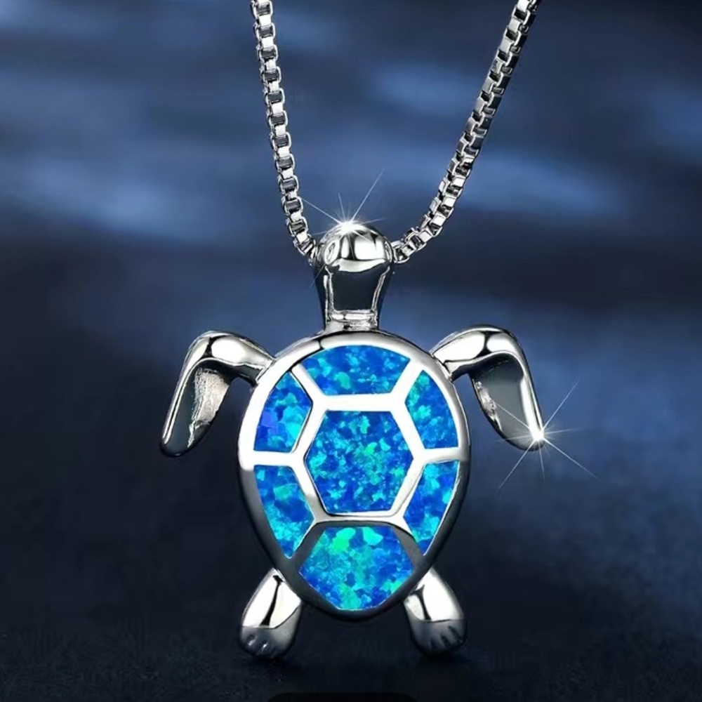 Blue Opalescent Sea Turtle Necklace